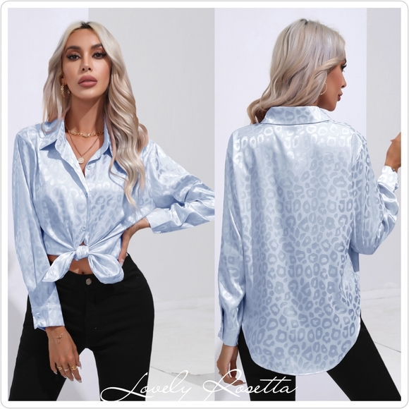 Stylish Blue Printed Collared Button-Down Shirt - Picture 5 of 7